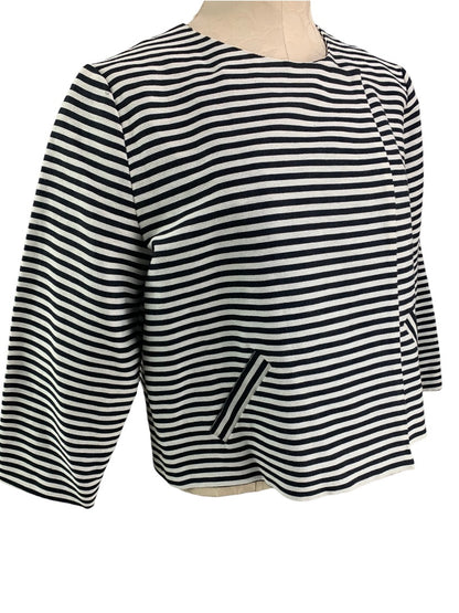 Medium (8/10) Chico's New Black White Stripe "Sarah" Jacket Travel Collection