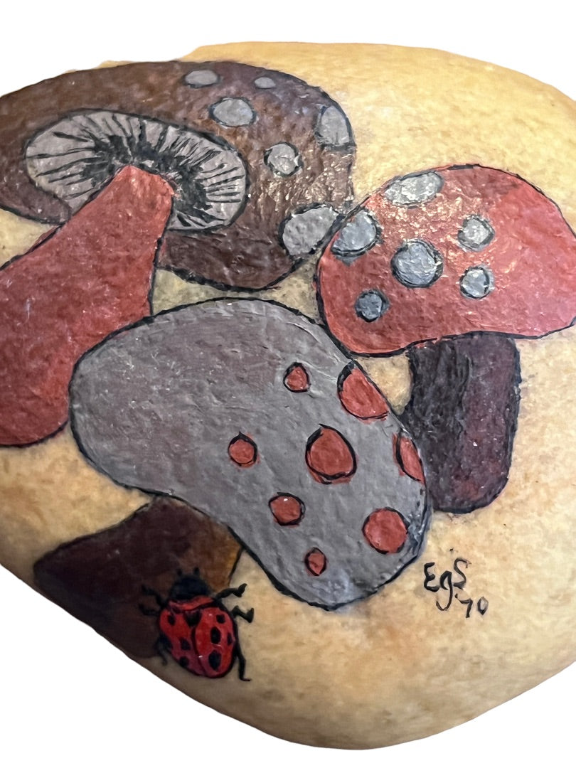 Signed Hand Painted Kitschy Mushroom Rock Signed 70's