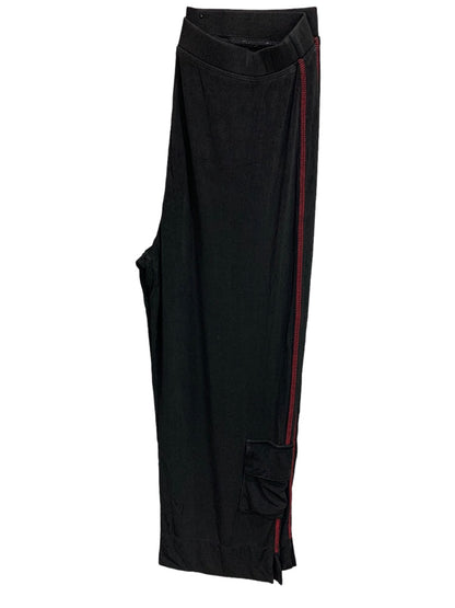 Large Chico's Travelers Women's Black Red Contrast Stitch Pull On Pants Cargo Style Travel Knit