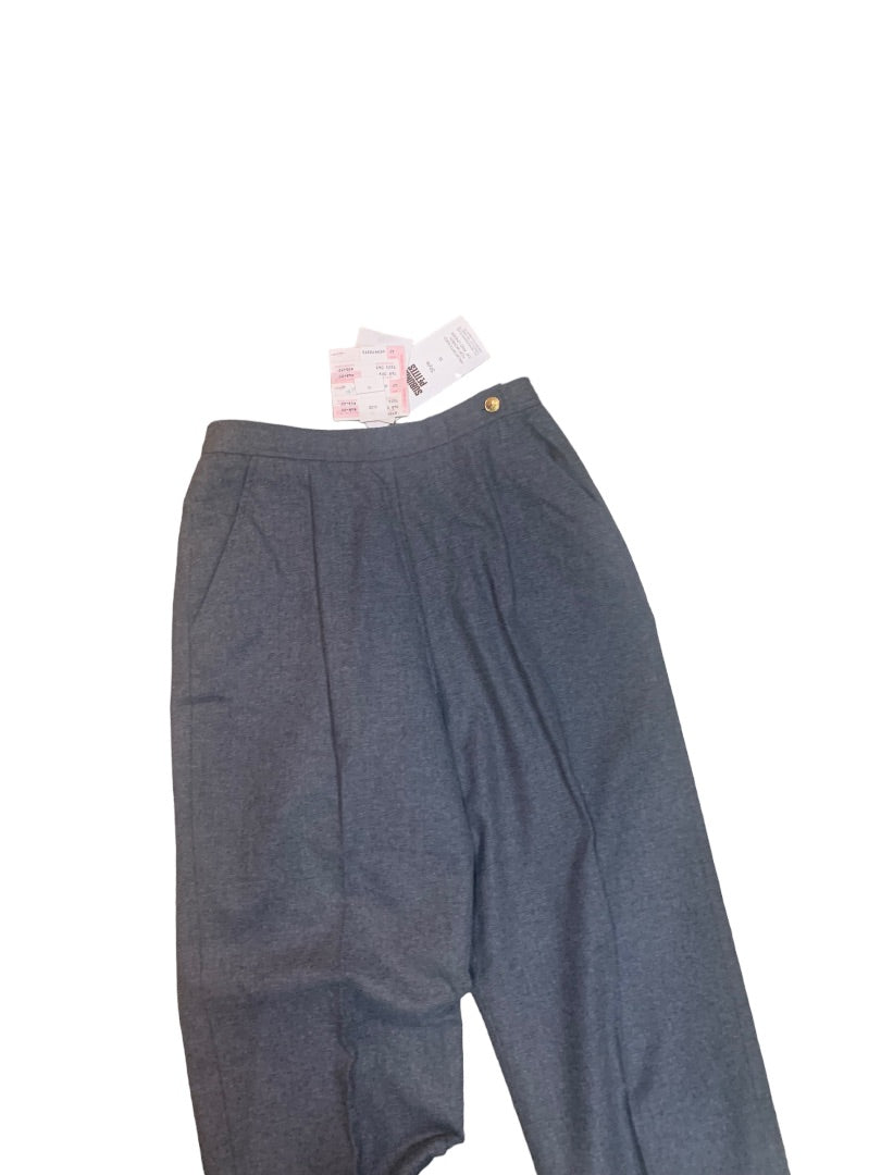 Size 12P Surban Petites Women's Dark Gray Wool Blend New Dress Pants Side Button 1980s Vintage