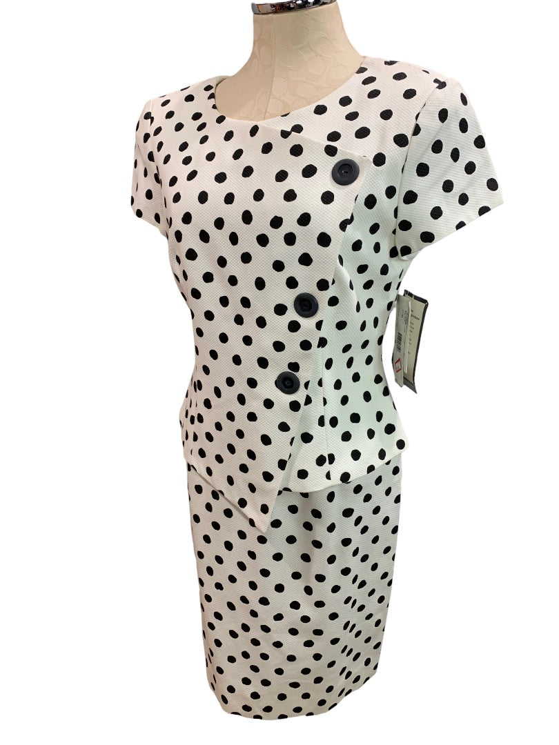 Size 8 Evan-Picone New Retro Style Black White Polka Dot Sheath Dress