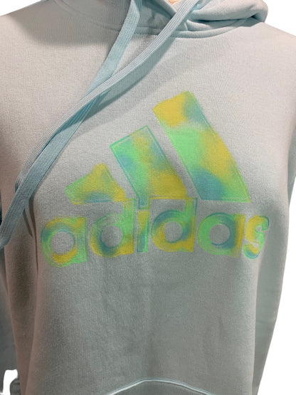 Large Adidas Women's New Pullover Hoodie Sweatshirt Light Blue Logo HJ9510