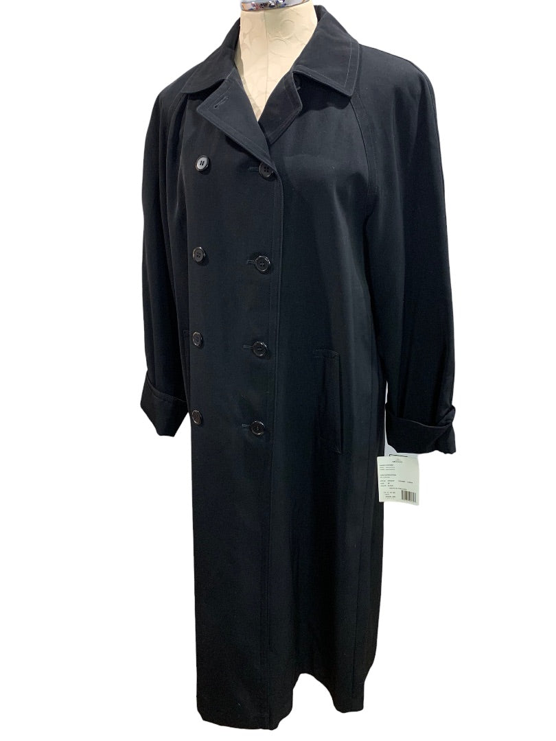 Size 8P Gallery Petite New Women's Black Overcoat Trench Water Repellent 1990s Vintage