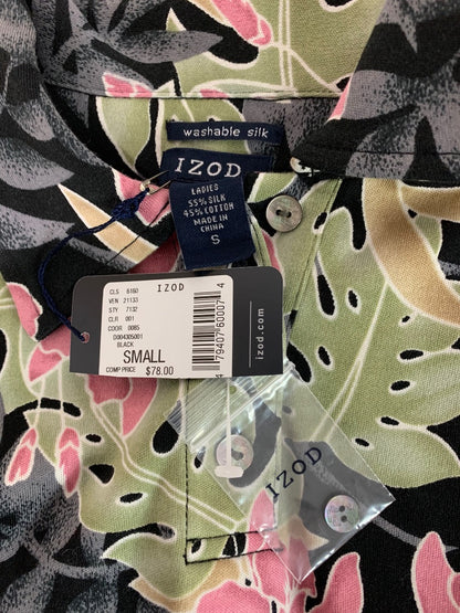 Small Izod Washable Silk Women's New Polo Shirt Short Sleeve Tropical Print