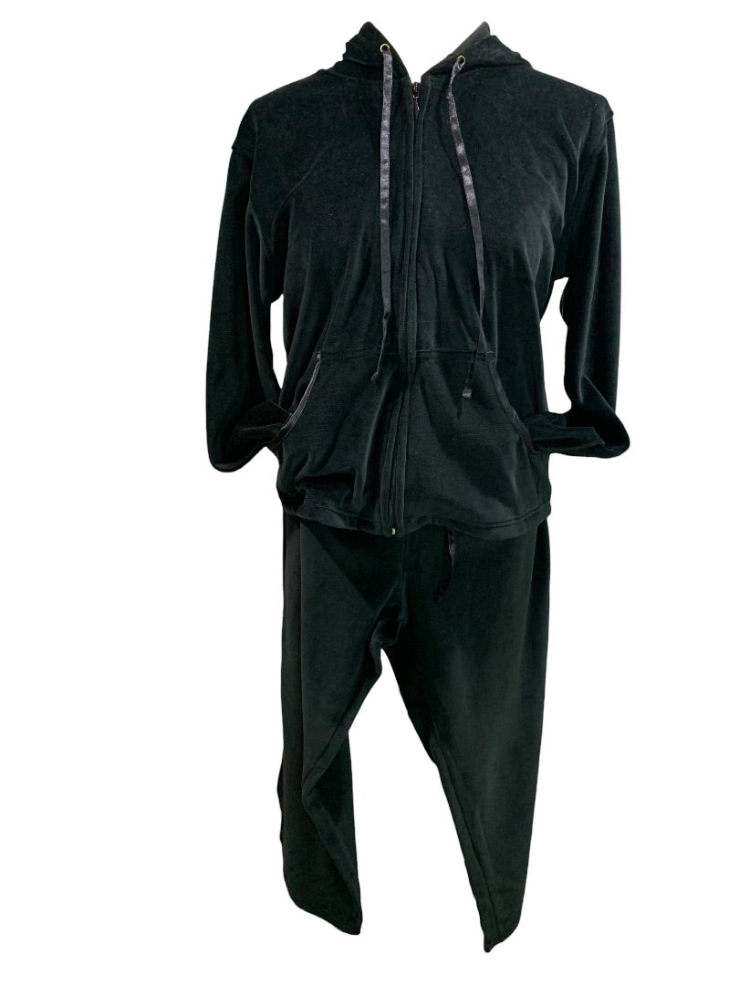 Small Jane Ashley Women's Black Velour 2 Piece Track Suit Y2K New