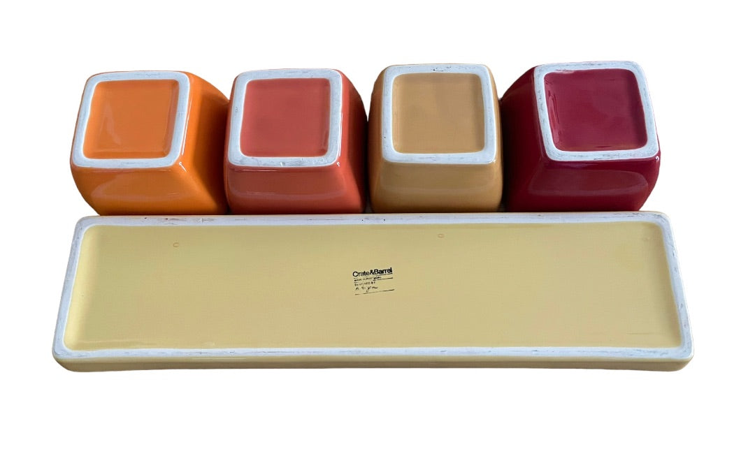 Crate & Barrel 5 Piece Condiment Tray Serving Set  Yellow Red Orange