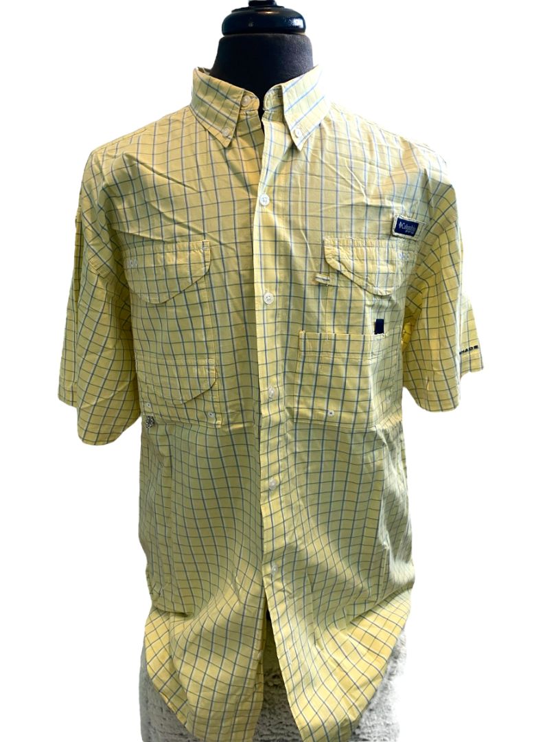 Large Columbia PFG Super Bonehead Pastel Plaid Fishing Button Down Shirt SS