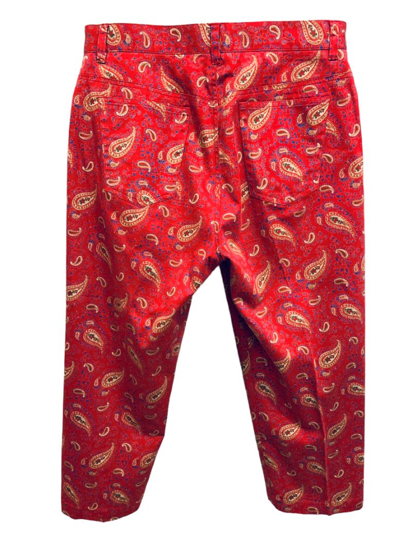 Size 8 Lauren Jeans Co. Women's Red Paisley Print Capri Pants Stretch Cotton