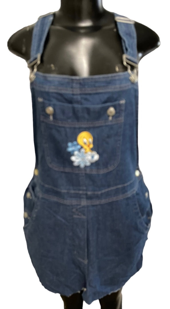 XL Warner Bros Studio Store Tweety Bird Denim Jean Jumper Raw Hem Junior Women's