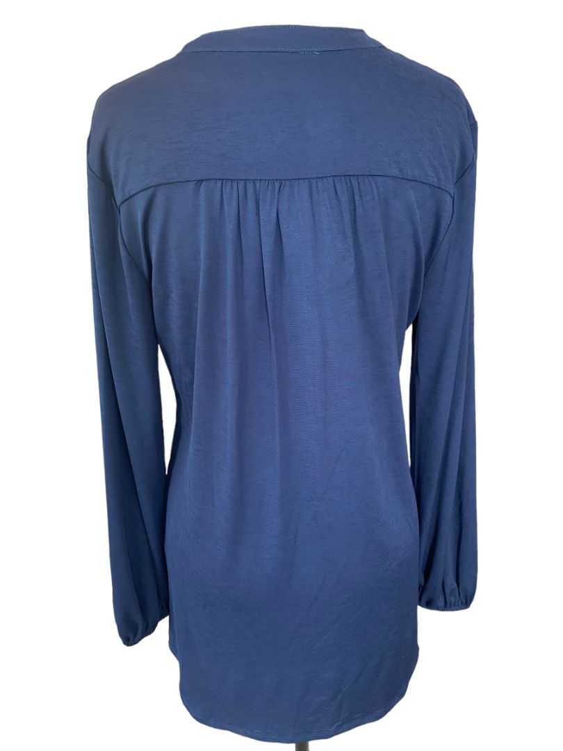 Small NWT Wonderly Blue Pleated Tunic Top Long Sleeve Henley