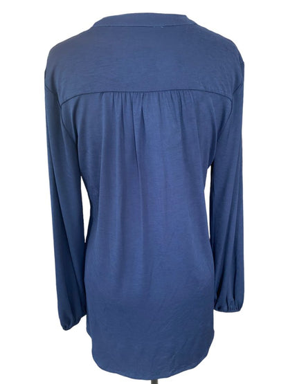 Small NWT Wonderly Blue Pleated Tunic Top Long Sleeve Henley