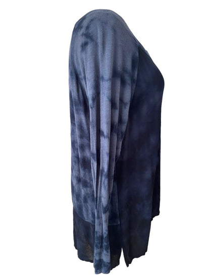 M XCVI Blue Tie Dye Long Sleeve Tunic Hi-Lo