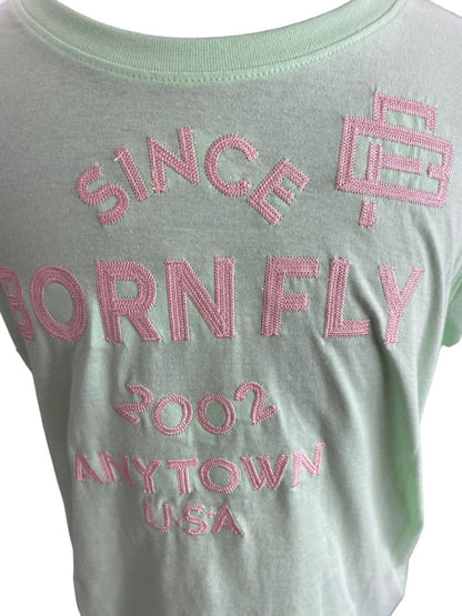 NWT Born Fly Mint Green Pink Embroidered Logo T-Shirt