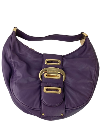 Michael Kors Morgen Purple Leather Hobo Bag Goldtone Hardware Buckle B-1006