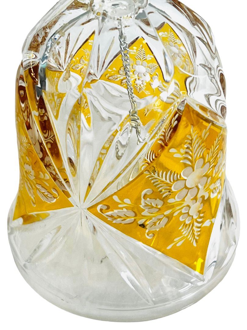 Cut Crystal Bohemian Hand Dinner Bell Yellow Floral