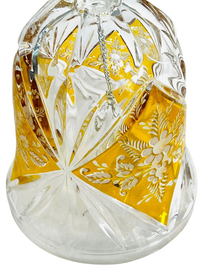 Cut Crystal Bohemian Hand Dinner Bell Yellow Floral