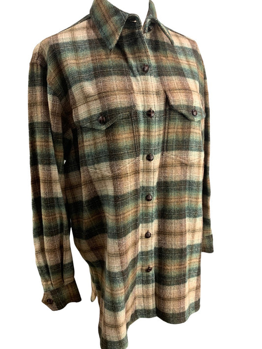 Small Russ Sport Oversize Women's Vintage Y2K Plaid Wool Blend Shacket Shirt Jacket