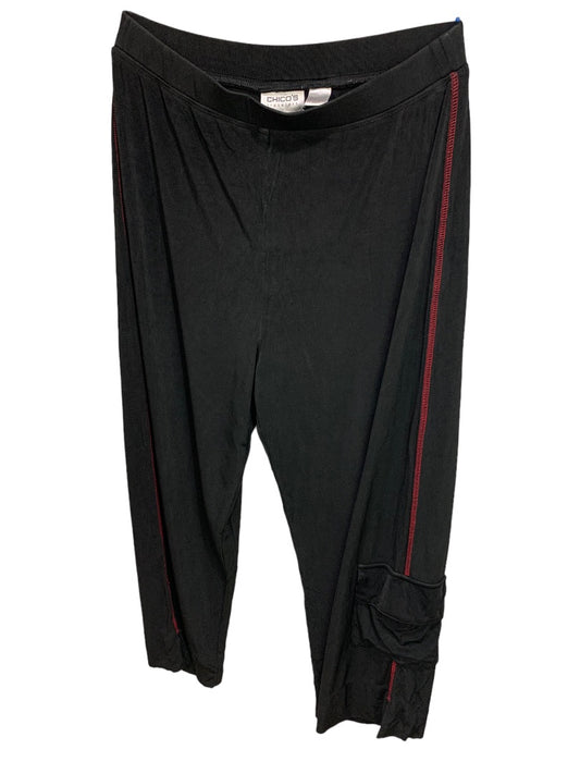 Large Chico's Travelers Women's Black Red Contrast Stitch Pull On Pants Cargo Style Travel Knit