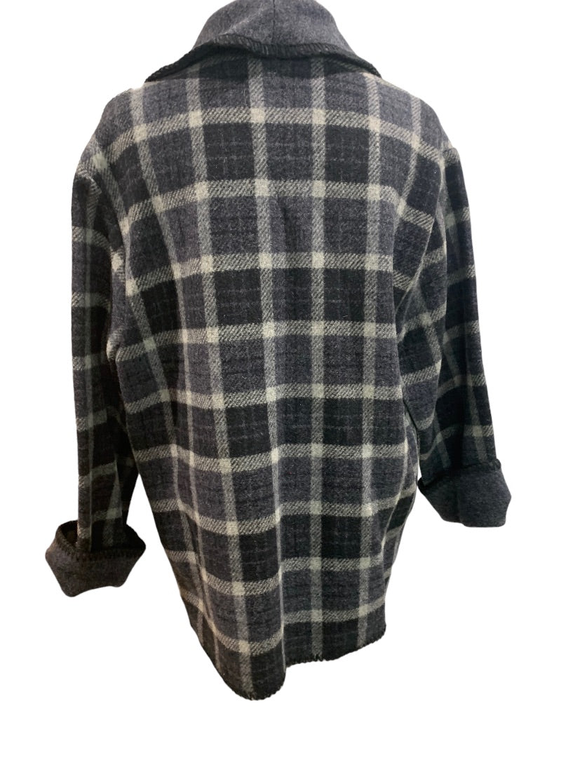 Large Petite Marsh Landing Petites Women's Gray Plaid Wool Blend Toggle Closure Coat Jacket