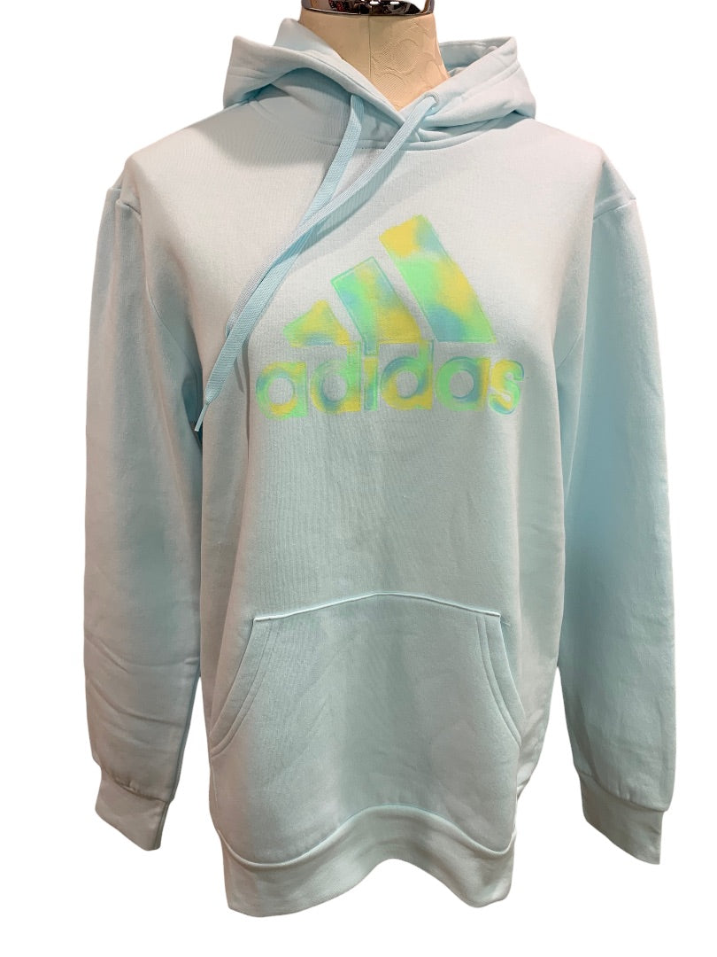 Large Adidas Women's New Pullover Hoodie Sweatshirt Light Blue Logo HJ9510