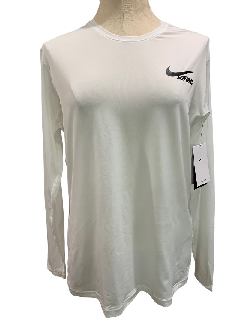 XL Nike Dri-Fit Women's White Long Sleeve Softball Shirt AV6641-100