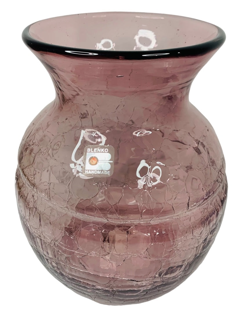 Blenko Midcentury Crackle Glass Vase Orchid Amethyst 8.5 Inches Sticker