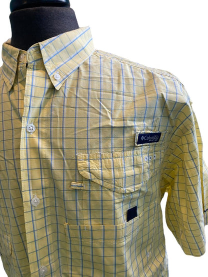 Large Columbia PFG Super Bonehead Pastel Plaid Fishing Button Down Shirt SS