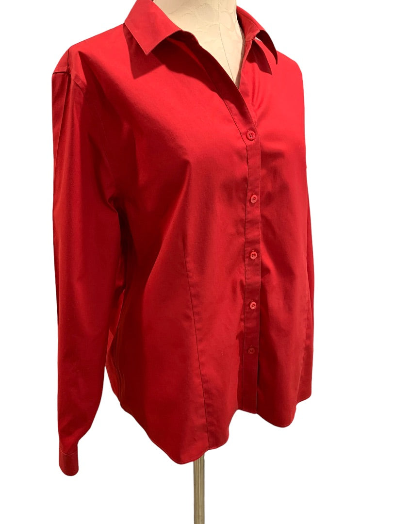 XL Chico's Women's Red Button Up Blouse Cotton Collared Shirt