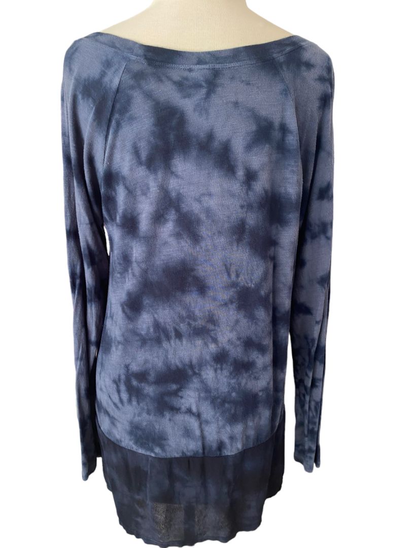 M XCVI Blue Tie Dye Long Sleeve Tunic Hi-Lo