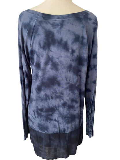 M XCVI Blue Tie Dye Long Sleeve Tunic Hi-Lo