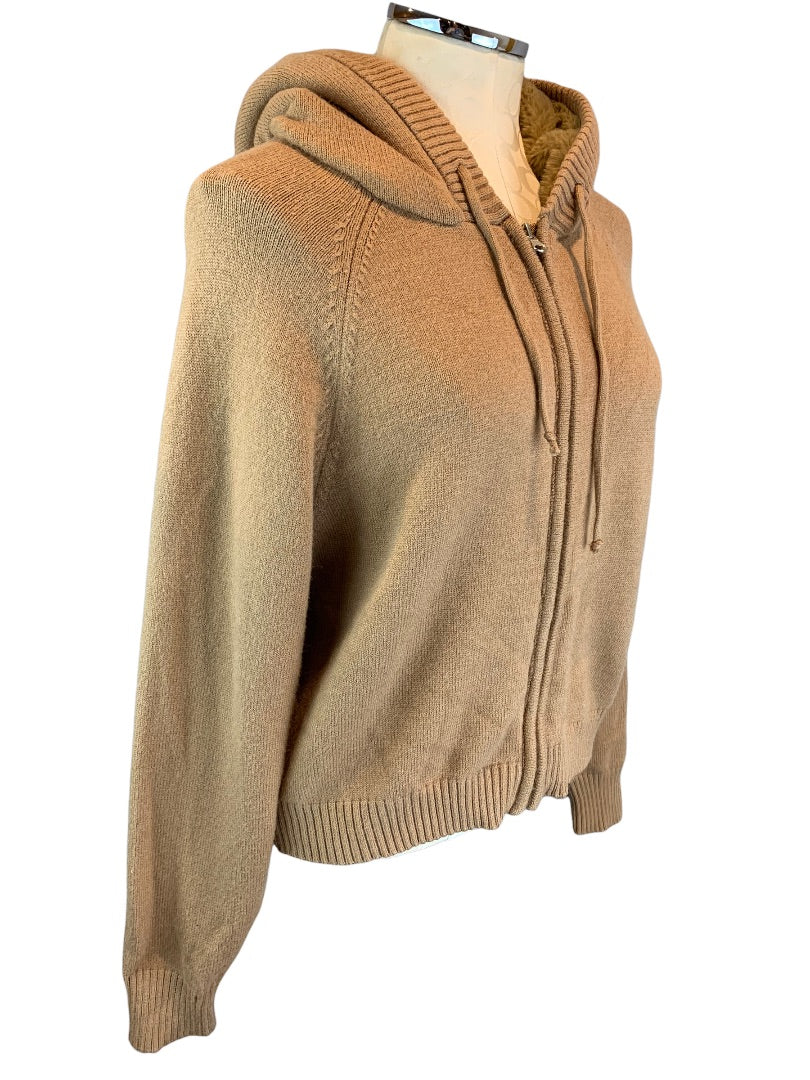 Large Central Park West Women's Camel Color Full Zip Hooded Sweater