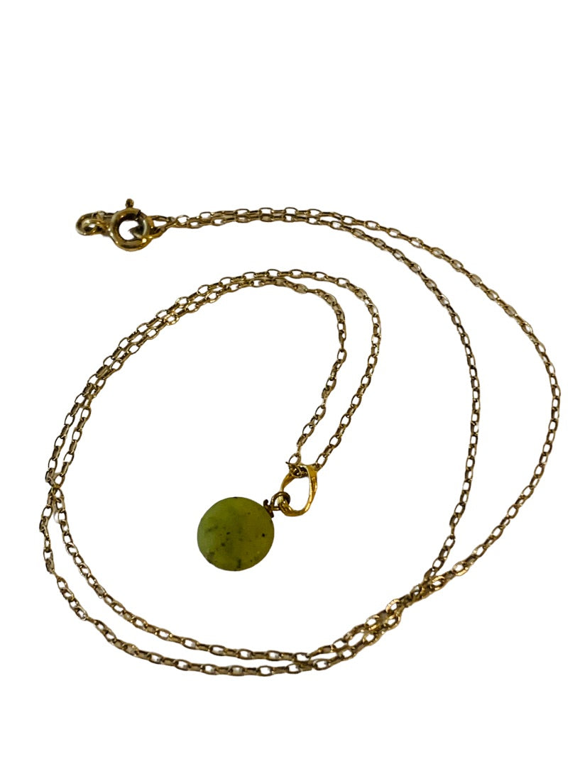 Delicate Goldtone 18" Necklace Green Faceted Removable Stone Pendant