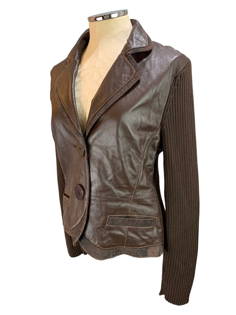 Medium Lisa International Women's New Brown Lamb Skin and Knit Jacket