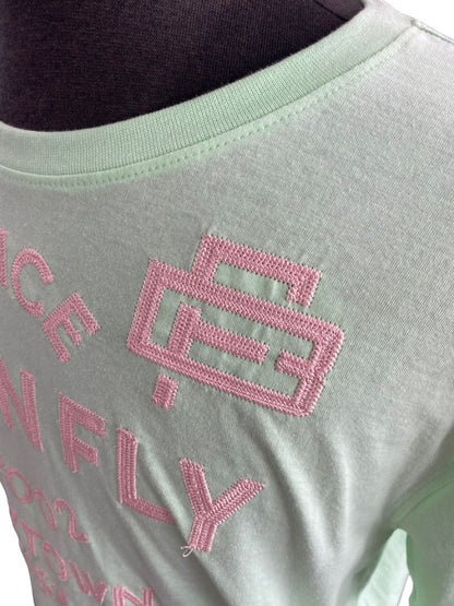 NWT Born Fly Mint Green Pink Embroidered Logo T-Shirt