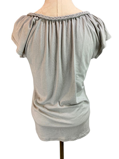 Small Gap Scoop Neck Light Gray Tshirt Braided Neckline Women's New