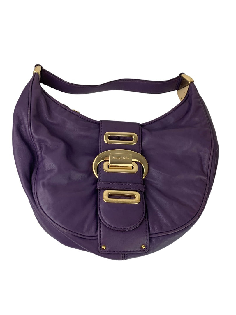 Michael Kors Morgen Purple Leather Hobo Bag Goldtone Hardware Buckle B-1006