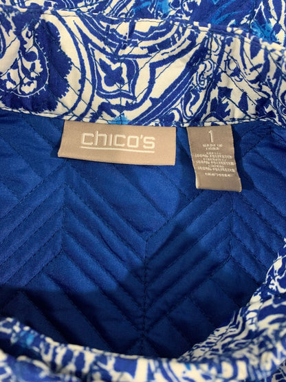 Small (Size 8) Chico's Women's Blue Patterned Snap Up Jacket Quilted