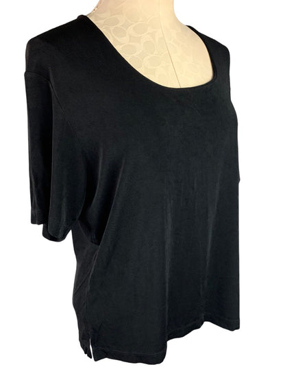 XL Chico's Travelers Women's Black Short Sleeve Travel Knit Top Scoop Neck