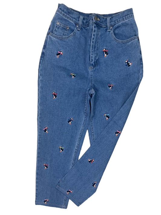 Size 10 Quacker Factory Women's Embroidered Penguin Mom Jeans