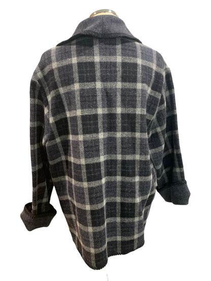 Large Petite Marsh Landing Petites Women's Gray Plaid Wool Blend Toggle Closure Coat Jacket