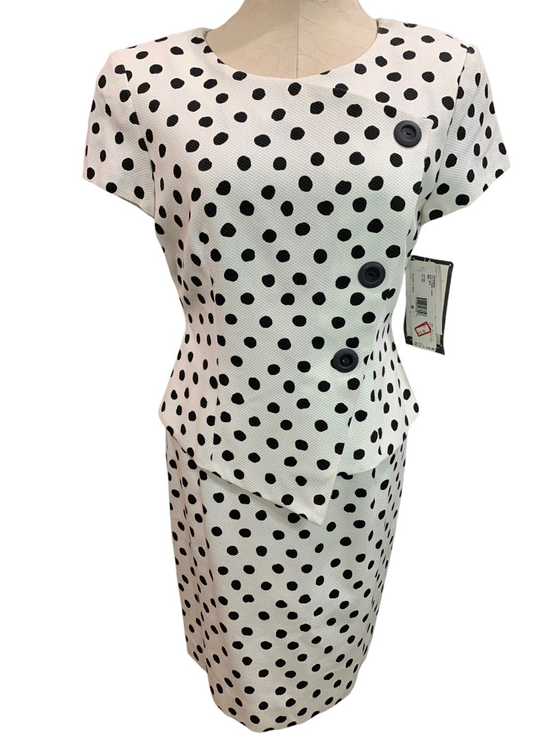 Size 8 Evan-Picone New Retro Style Black White Polka Dot Sheath Dress