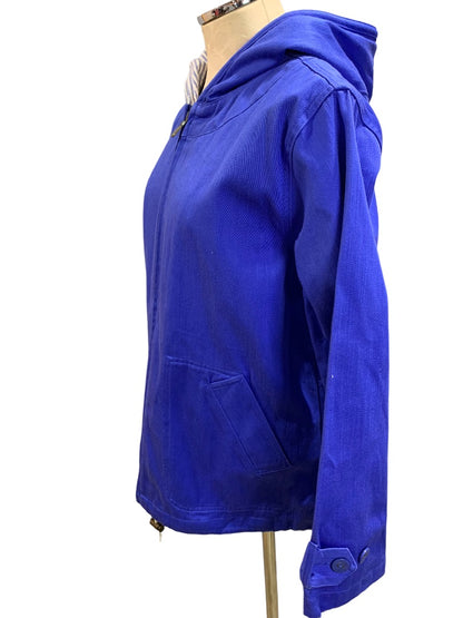 Medium Denim & Co Women's Blue Canvas Hooded Full Zip Jacket