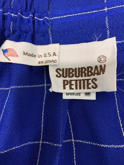 Size 10P Surburban Petites Women's Royal Blue Windowpane Check A-Line Skirt 1980s Vintage