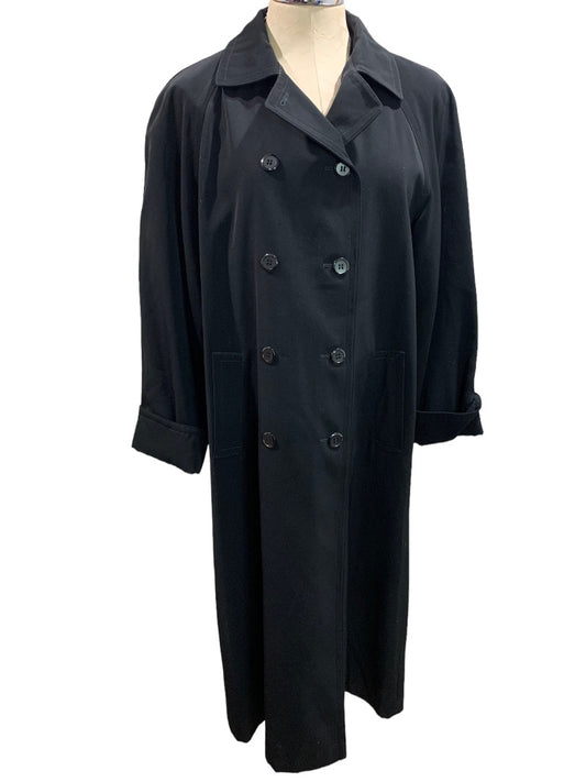 Size 8P Gallery Petite New Women's Black Overcoat Trench Water Repellent 1990s Vintage