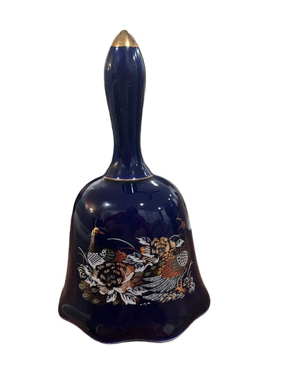 Blue Pheasant and Foliage Porcelain Bell Metallic Art