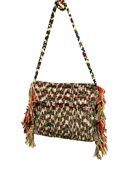 Vintage 1970s Rag Rug Handbag Fringed Rope Braided Fringed Upcycled