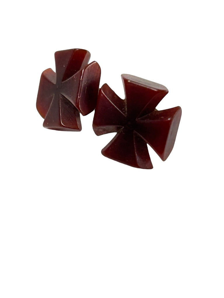 Vintage Small Brown Acrylic Cross Earrings Post Pierced .5"