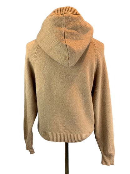 Large Central Park West Women's Camel Color Full Zip Hooded Sweater