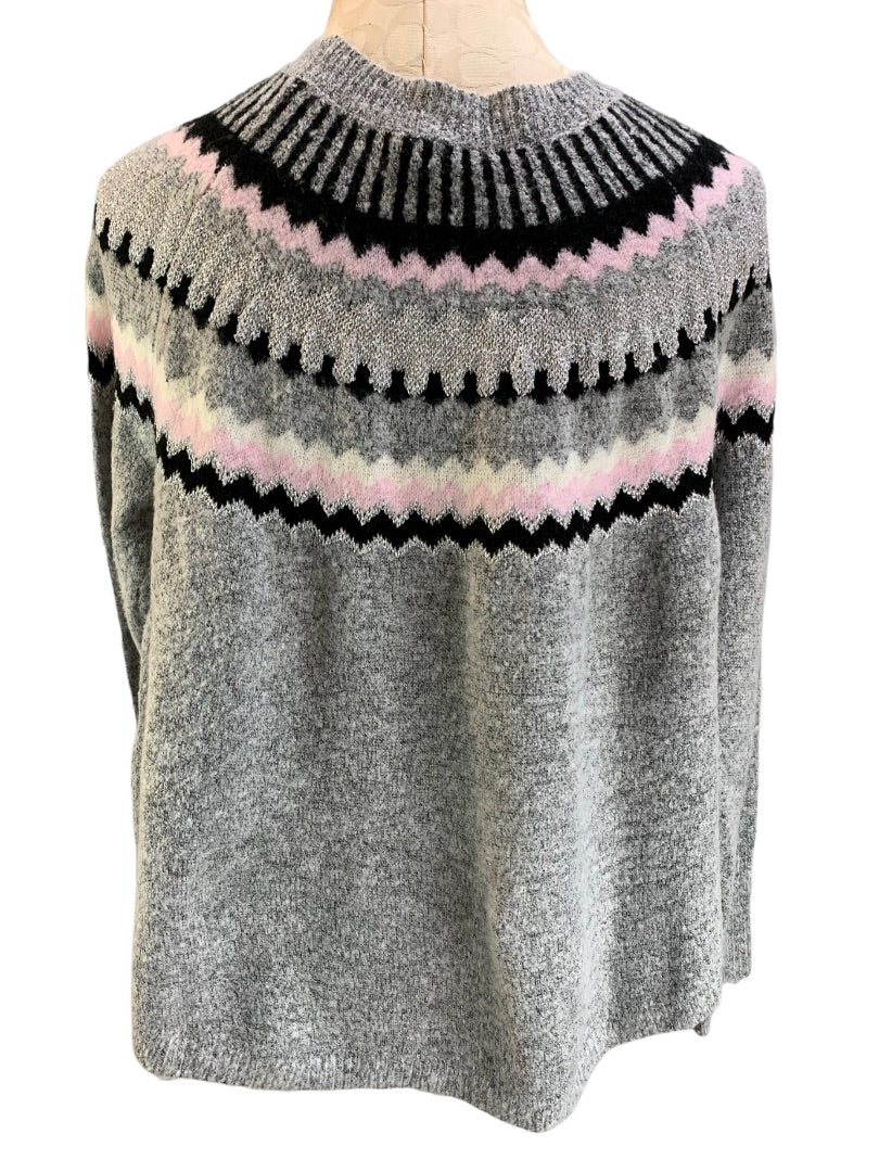 Small Cliche Pink Gray Women's Pullover Loose Fit Sweater Silver Threads