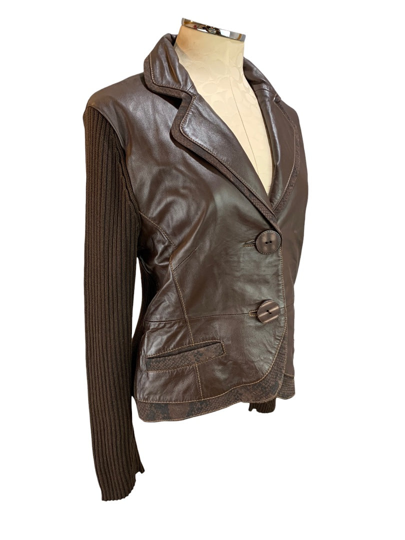 Medium Lisa International Women's New Brown Lamb Skin and Knit Jacket